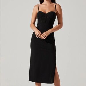 NWT ASTR The Label Contrast Mesh Bustier Midi Dress